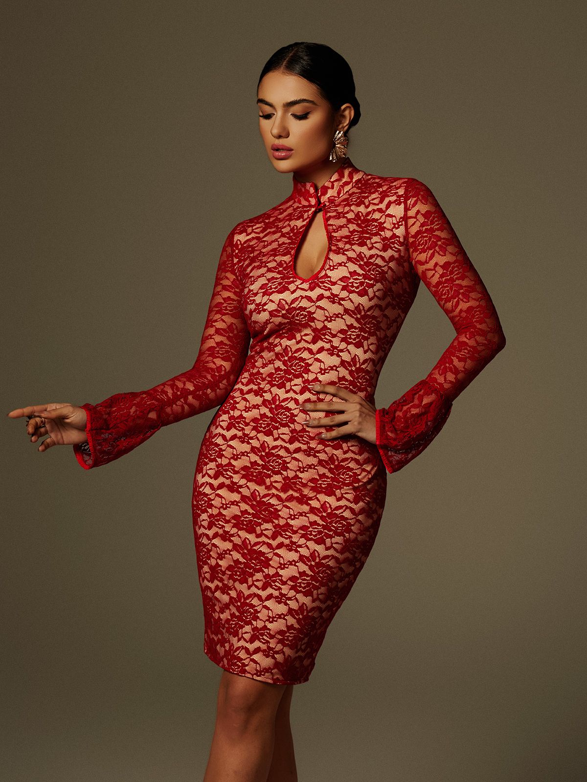 Fleury Long Sleeve Lace Midi Dress